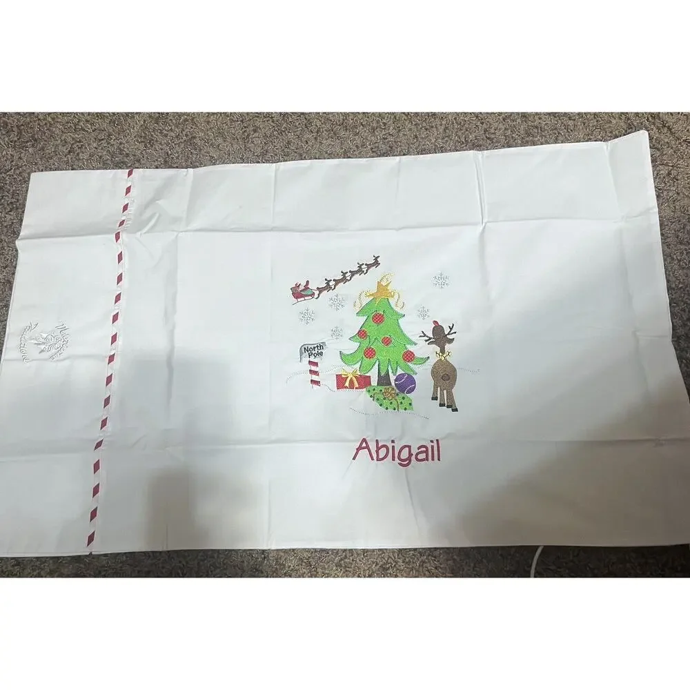 New Personalized Pillowcase “Abigail” Kids White Christmas‎ Embroidered Santa